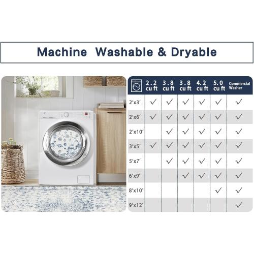 Srugn Washable Rugs 8x10 Area Rugs for Living Room,Rugs for Bedroom,Large Carpets,Ultra Soft Faux Wool Retro Dining Room Rug,Non Slip&Non-Shedding Low Pile Vintage Print Rug for Home Office-Blue