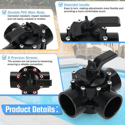 4717 3 Port 2 to 2-1/2-Inch Positive Seal NeverLube Valve Compatible with Jandy, 3 Way Diverter Valve Suitable for Ground Pool, Tub & Spa System
