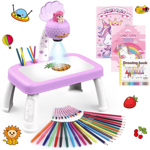 Hoarosall Drawing Projector for Kids, Drawing Board Pad, Color Pens, Pencils, Crayons, Scrapbook etc,Tracing Projector, Ideal Toy for 3  Year Old Girls (Mermaid Kit)