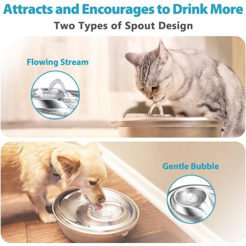Size 2L ORSDA Cat Water Fountain Stainless Steel, 2L Pet Fountain for Cats Inside, Dog Water Dispenser, Automatic Cat Drinking Fountains with 6 Replacement Filters for Cats, Small Dogs