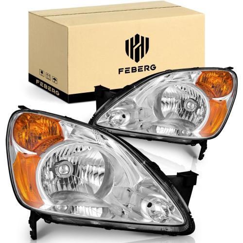 Pair [OE Style Anti-Yellowing Halogen Headlights for 2002-2004 Honda CR-V,Headlamp for 2002 2003 2004 Honda CR-V with Chrome Housing Amber Reflector Left Right Side