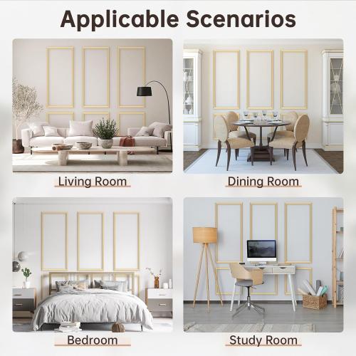DODOKIE Peel and Stick Wall Molding Kit of 3pcs, Pre Cut Wall Wainscoting Panels for Interior Wall Décor Living Room Decoration, Self-Adhesive Waterproof Paintable Ready to Assemble Gold（24 * 78 in）