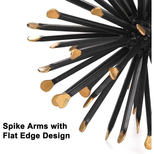 6.5 Inch Starburst Table Decoration, Modern Metal Decorative Spike Tabletop Sculpture Shelf Accents, Black & Gold