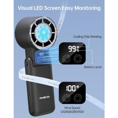 Color Black 3 in 1 Portable Handheld Fan, 12000RPM Mini Turbo Fan with Cooling Compress & 5200mAh Rechargeable Battery, 5 Speed Adjustable Personal Cooler for Travel/Camping/Outdoor Activities-Black