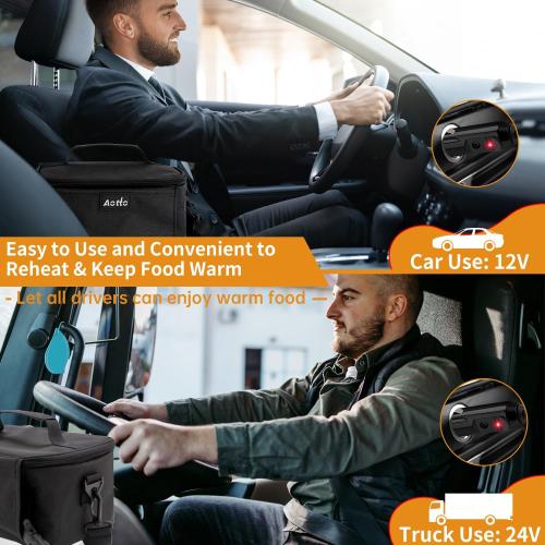 Aotto Heated Lunch Box Food Warmer - 12V/24V 2-in-1 Car Food Warmer with Vehicle Plug - Mini Portable Electric Lunch Box Heater for Men and Women - Reheat & Keep Meals Warm On the Go - Black