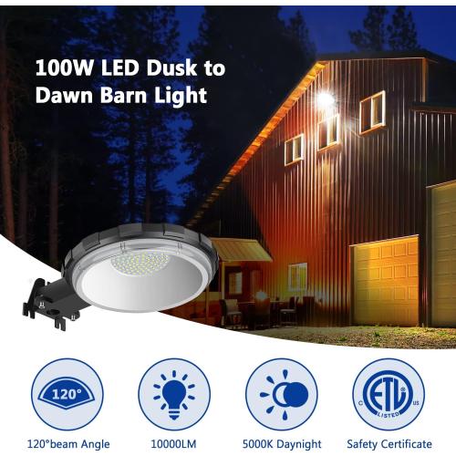LED Barn Light, Dusk to Dawn Outdoor Lighting with 100W 10000LM 5000K Daylight, IP65 Waterproof Outdoor Security Flood Lights for Garage Yard Street Warehouse Use