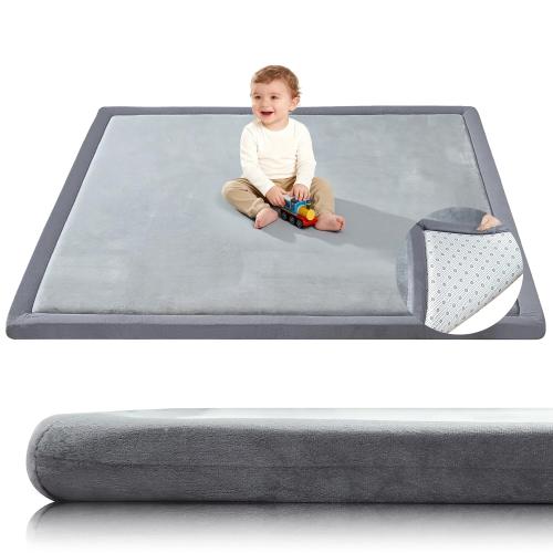 Baby Play Mat for Floor,1.3 Thick 47x47 Play Mat for Playpen,Tummy Time Foam Mats,Plush Soft Padded Playmate for Babies 6-12 Months Crawling,Non-Slip Nursery Rug for Toddler Kids Playroom(Grey)