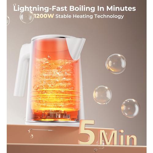 Electric Kettle Fast-Boil Stainless Steel Electric Tea Kettle, Water Boiler with Auto-Shut Off, Cool Touch PP Exterior for Home Office, White