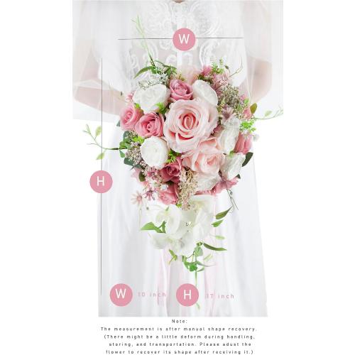 10 Inch Dusty Rose Wedding Bouquets for Bride Artificial Roses Flower Cascading Cascade Bridal Bouquet for Rustic Boho Fall Vintage Wedding Ceremony Party and Anniversary