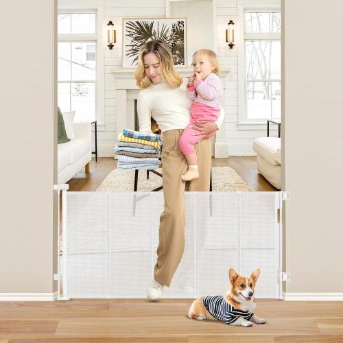 Size 55 Color White Reinforced 26 Inch Tall Retractable Baby Gates to Step Over 55 Wide Small Outdoor Retractable Child Gates for Doorways Short Retractable Dog Gates for Baby Indoor Retractable Stairs Gate for Kids