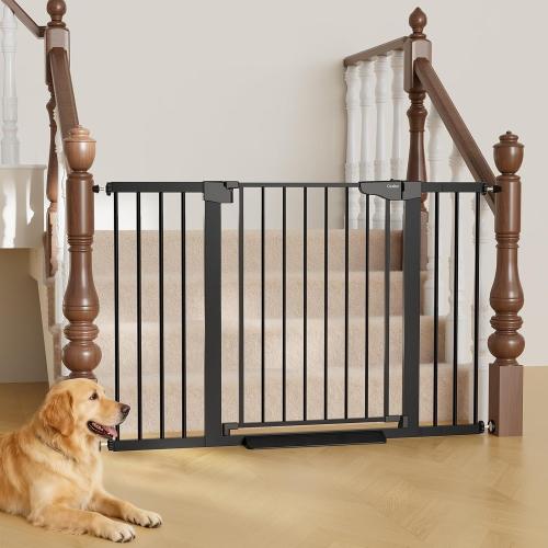 Cumbor 29.7-51.5 in Extra Wide Baby Gate for Stairs, Dog Gate Indoor Black | Mom's Choice Awards Winner, Auto Close with Double Lock for Doorways, Child Gate for Toddlers & Pets, Pressure Mounted