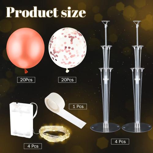4 Set Table Balloon Stand Kit with Lights Balloons Holders Centerpieces for Table Light up Tabletop Centerpieces for Wedding Baby Shower Birthday Party Halloween Christmas(Rose Gold)