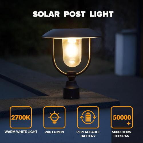 LUTEC Solar Lamp Post Light Outdoor, Dusk to Dawn Exterior Pole Lights Head for Pier and Pole Mount, Waterproof Black Solar Post Fixture for Garden, Patio, Pathway