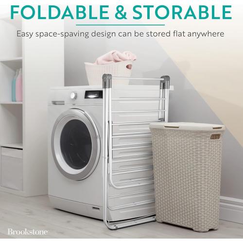 Brookstone 2 Tier Folding Rack - Indoor/Outdoor Collapsible Clothes Dryer Stand Laundry or Shoe Rack, Heavy Duty Freestanding Garment Hanger, Foldable, Clothing Drying Rack, White
