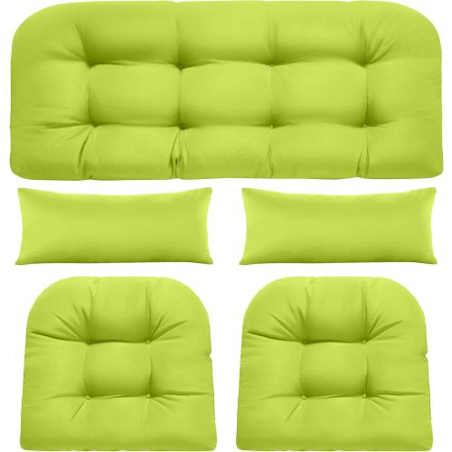 Lime Green Wicker Chair Cushions of 5 Pieces, Waterproof Outdoor Loveseat Cushion for Wicker Furniture, 1 Love Seat Cushion, 2 U-Shape and 2 Lumbar Pillows for Patio Furniture