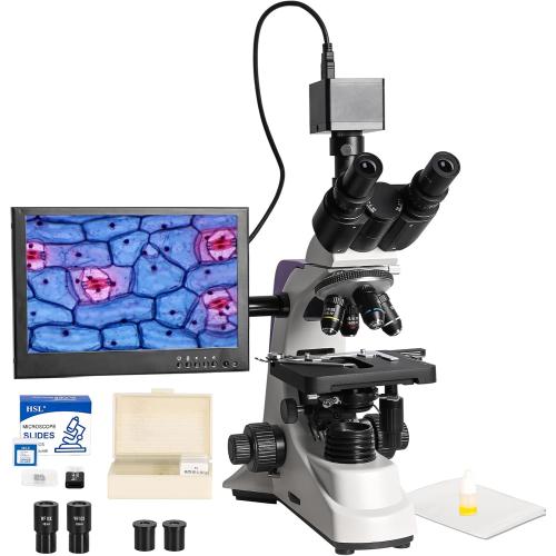 HSL 10-inch LCD Compound Trinocular Microscope,40x-2500x Professional Biological Microscopes for Adults Laboratory,2K Camera Digital Microscope LED WF10x WF16x WF25x eyepieces ABBE Condenser