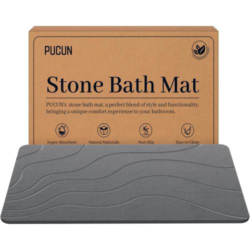 Stone Bath Mat Diatomaceous Earth Non-Slip Shower Mat,Quick Drying Diatomite Bath Stone Mat for Bathroom Floor -Super Absorbent,Natural, Easy to Clean(24×16 Grey)