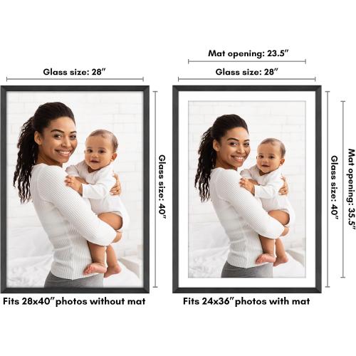 3pk 28x40 Poster Frame with Polished Plexiglass - Use as 24x36 Frame with Mat or Display 28x40 Photo Without Mat - Hudson Collection - Wide Picture Frames for Wall Display - Black