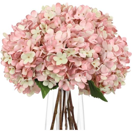 Hollyone 6PCS Pink Hydrangea Artificial Flowers Artificial Hydrangeas Silk Flowers for Home Decor Indoor Wedding Flower Faux Flower Kitchen Centerpiece Table Decorations