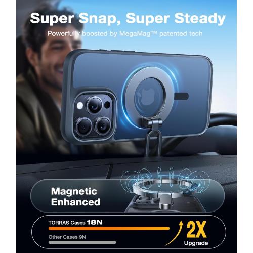 TORRAS Magnetic Shockproof for iPhone 16 Pro Max Case, [Fit for MagSafe] [Military-Grade Drop Tested] Translucent Slim Protective for iPhone 16 Pro Max Case Anti-Fingerprint Anti-Scratch, Black