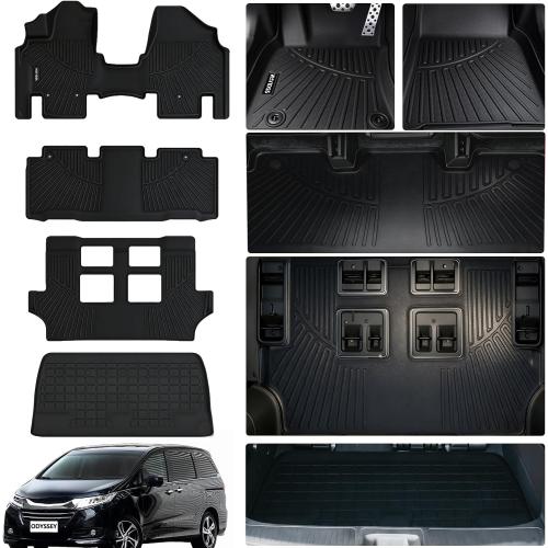 All Weather Floor Mats for Honda Odyssey 2017 2016 2015 2014 2013 2012 2011 Mini Passenger Van TPE Rubber Liners Odyssey Odorless Anti-Slip Car Floor Liners-1st & 2nd & 3rd Row & Cargo Mat Full Set