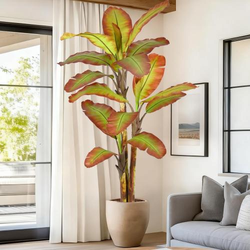 Artificial Banana Tree 8FT Tall Large Faux Trees with Realistic Leaves, Fake Banana Floor Potted Artificial Plants for Home Office Living Room Indoor Outdoor Decor (96in,1Pack)