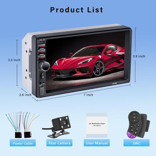 Double Din Car Stereo,7 Inch Car Radio with HD Touch Screen Bluetooth Car Stereo,Bluetooth Hands-Free Calling,Mirror Link,AUX/EQ/SWC