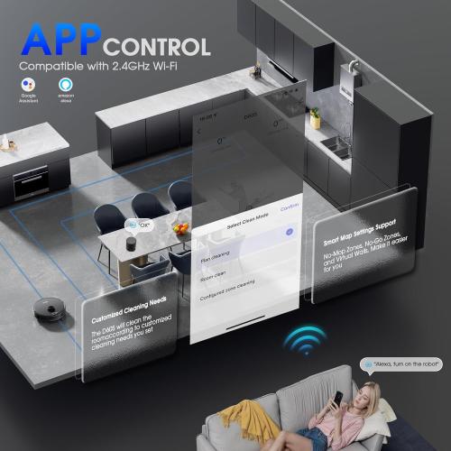 Robot Vacuum and Mop Combo, Robotic Vacuums Cleaner with LiDAR Navigation, Smart Mapping, Strong Suction, with WiFi/App/Alexa/Voice Control, Obstacle Avoidance, for Home, Wood/Hard Floors, Pet Hair