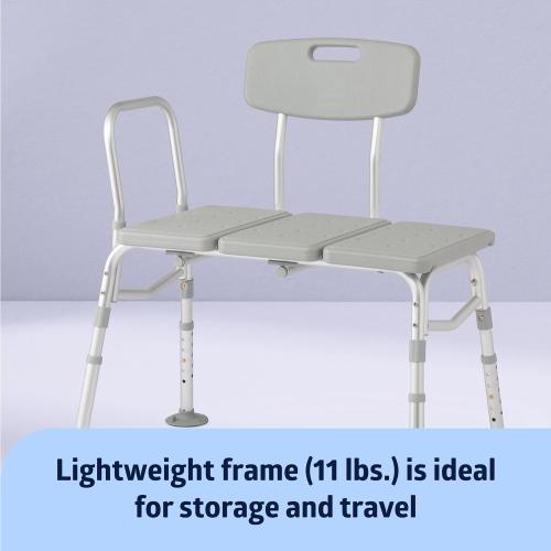 Medline Transfer Bench for Bathtubs and Showers, Adjustable Shower Bench and Bath Seat For Seniors and adults, Slip-resistant Feet, Heavy-Duty 400 lb. Weight Capacity, Tool-Free Assembly