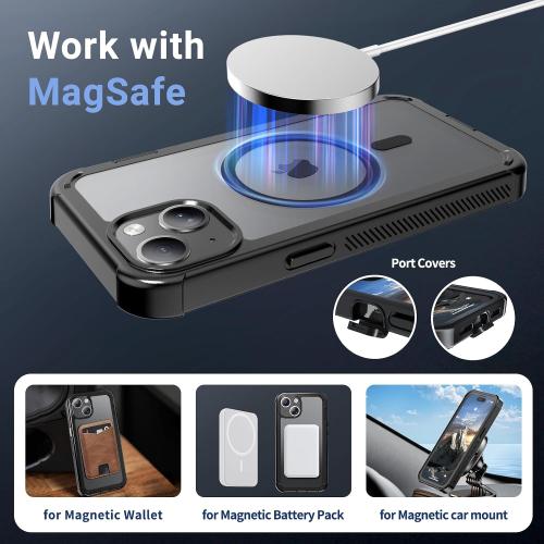 jaroco Magnetic for iPhone 15 Case Heavy Duty Protection Black | Compatible with MagSafe,Military Grade Drop Protection,Translucent Matte,Non-Slip,Shockproof 2-Layer Durable Bumper Case