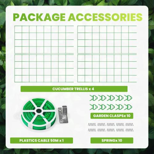 2 Pack Cucumber Trellis for Raised Bed 48 x 34, Foldable Garden Trellis for Climbing Plants Outdoor, A Frame Metal Trellis with Support Clips, Spiral Connectors and Twist Tie for Garden.