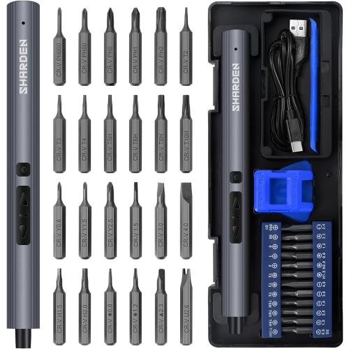 SHARDEN Mini Electric Screwdriver, 29 in 1 Small Electric Screw Driver Kit with 24 Magnetic Bits, Precision Cordless Repair Tool for Phone, Camera, Laptop, Watch