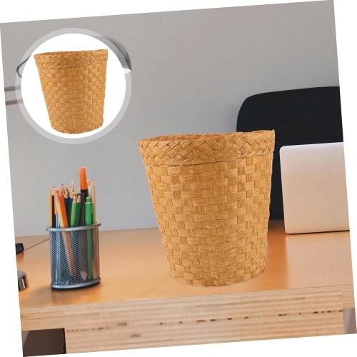 Color Brown Elegant Bamboo Woven Rattan Trash Can Kitchen Waste Basket Basket Home Storage Bins Litter Waste Can