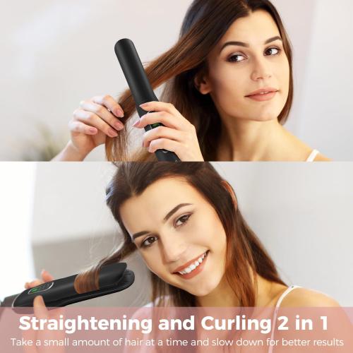 SUNMAY Cordless Hair Straightener, 0.85 Inch Titanium Portable Hair Straightener for Travel, Cordless Mini Flat Iron Hair Straighteners and Curlers 2 in 1, Dual Voltage, On-The-Go & 20S Fast Heat Up