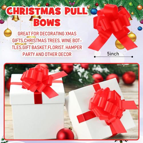 Poen 30 Pieces Christmas Pull Bows Gift Wrapping 5 Inch Large Ribbon Pull Bows Red for Holiday Gift Bag Box Basket Presents Birthday Wedding Xmas Wrap Accessory Decor