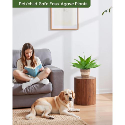 Velener Fake Agave with Rattan Pot, Artificial Plant Outdoor Agave - Fake Sucuulents Plants for Indoor and Outdoor Decor(15 Inch)