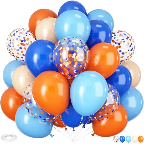 HILAVO Blue and Orange Balloons, Royal Light Blue and Orange Beige Balloon