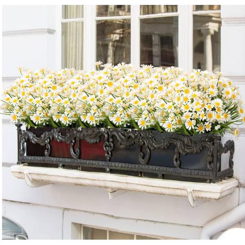 Artificial Daisies Outdoor Artificial Flowers,8 Bundles UV Resistant Fake Flowers Outdoor Plastic Flowers Shrubs for Indoor Outside Garden Porch Window Box Home Decor(White)