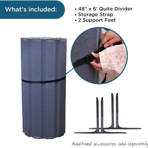 Children’s Factory 48 x 6' Quiet Divider With Sound Dampening Panels, Freestanding Room Divider Wall, Slate Blue