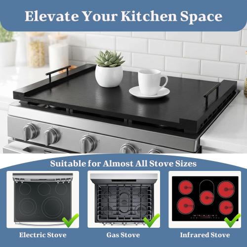 Wooden Stove Top Cover 30x22 with Handles for Gas Electric, Sink