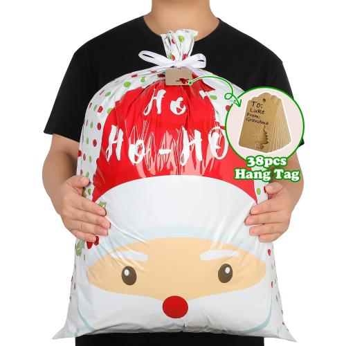 38pcs Christmas Gift Bags with Ribbon Ties, Christmas Bags for Gifts Assorted Sizes Small/Medium/Large Christmas Gift Bags, Holiday Christmas Wrapping Paper Reusable Plastic Santa Bag Wrapping Bags
