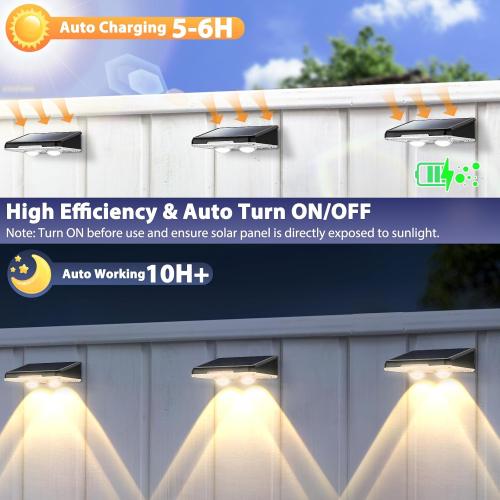 Brightever Solar Fence Lights Outdoor 12-Pack, Waterproof LED Solar Powered Deck Light with 3 Modes (3000K/4500K/6500K) for Outside, Step, Stairs, Balcony, Yard, Patio, Walkway, Pathway, Railing