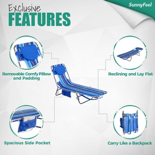 SUNNYFEEL Beach Lounge Chair, Backpack Reclining Beach Chairs Lay Flat, Sun Face Down Tanning Chair, Folding Camping Chairs Portable Camp Cot with Backpack Straps for Outdoor/Picnic/Lawn