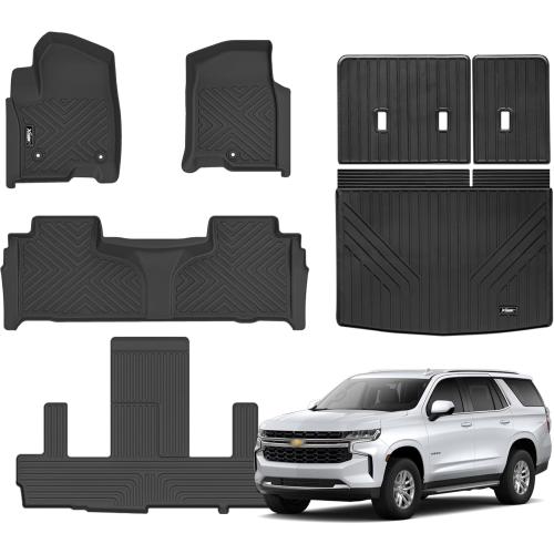 Floor Mats for 2021-2025 Chevrolet/Chevy Tahoe/GMC Yukon 7 Seater with Trunk Mat All Weather TPE Rubber Cargo Liner Full Set for Chevrolet Tahoe/GMC Yukon Accessories (Not for Yukon XL)