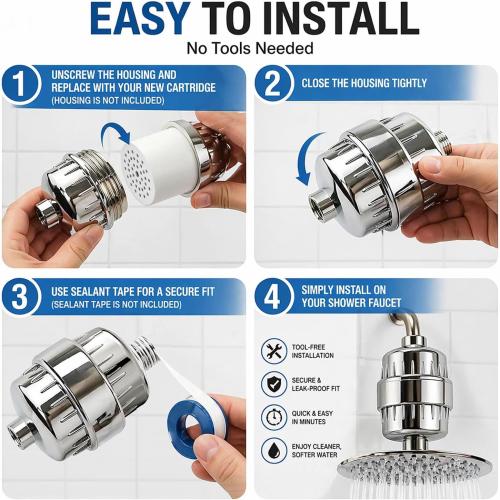 Casaheal 4 Pack 15 Stage Shower Filter Replacement Cartridge for Hard Water, Universally Compatible with Any Similar Design, Shower Water Softener with High Output