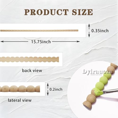 Beaded Wood Trim Molding, 15 Pack Unfinished Half-Round Decorative Wood Trim, 15.75 Easy-to-Paint DIY Wooden Molding for Wall, Furniture, Cabinet, Door & Craft Decoration (9mm)
