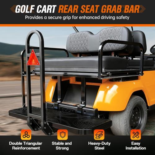 Golf Cart Rear Seat Grab Bar, Fits Club Car EZGO Yamaha(2 2) /(4 2) Passenger Golf Cart with Metal Footplates, Universal Golf Cart Safety Grab Bar, Detachable & Easy to Install