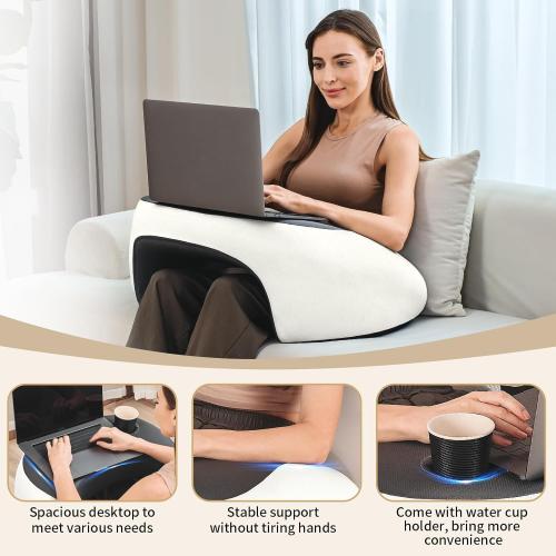 Reading Pillow, Lap Desk Pillow for Adult, Memory Foam Gaming Pillow for Arm Support, Arm Rest for Working, Crocheting, Playing Game or Siting in Bed, Floor, Sofa (White)