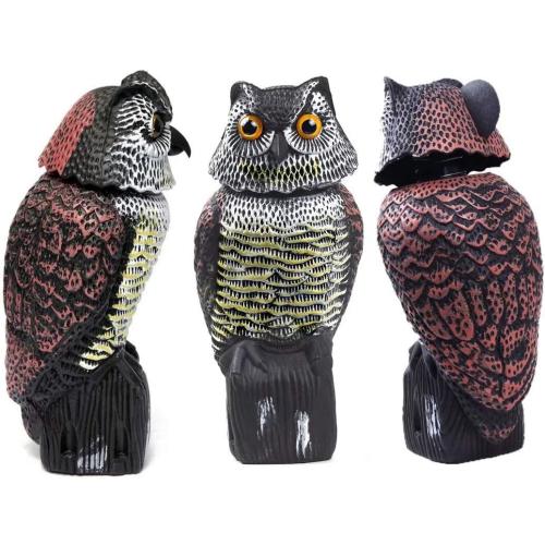 Owl Decoy 360 Rotate Head, Scarecrow Fake Owls Natural Enemy Realistic Owls to Scare Birds Away
