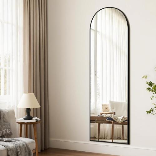 Arched Full Length Mirror, 56x15 Standing Body Mirror for Wall, with Aluminum Alloy Frame for Bedroom, Living Room, Dressing Room(Black)